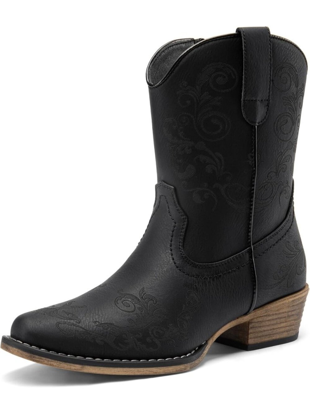 Women’s Black Western Ankle Boots Cowboy Cowgirl Short Boots Casual Pull On